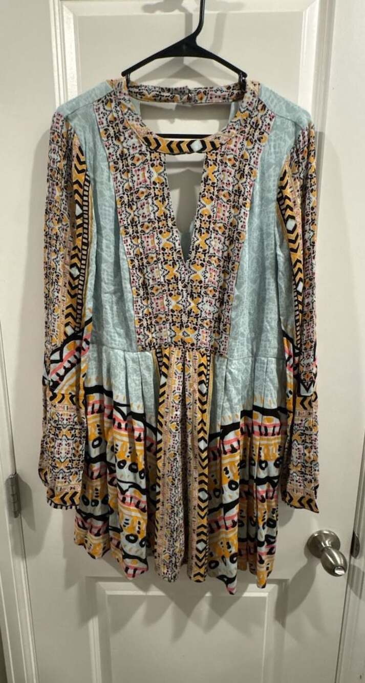 Free People Tegan Border Bell Sleeves Flared Mini Dress Sz 10